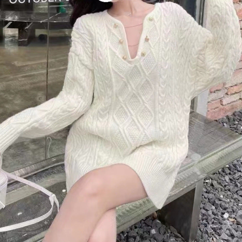 Lizakosht Sweater Women's autumn Winter Retro Handmade Three-dimensional Flower Lazy Wind Sweater Loose-Fit Sweaters Ladies Jumper