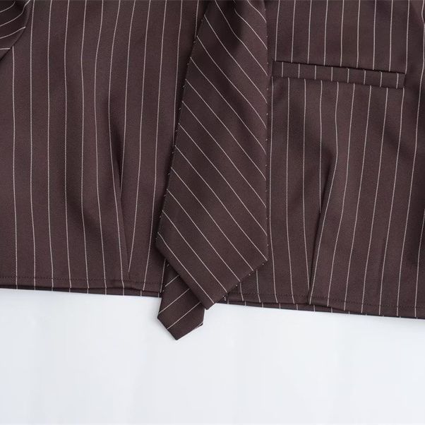 y2k Urban Commuter Elegant Tie Shirt Fashionable Striped Contrast Color Cardigan Elegant Lapel Short Single-Breasted Cardigan