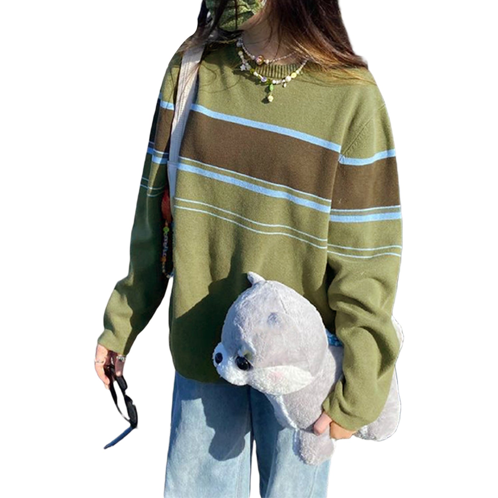 fall outfits 2024 Patchwork Striped Knit Sweater
