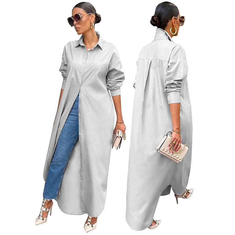 LIZAKOSHT  -  Women's Solid Collared Button Front Long Blouse, Casual Long Sleeve Button Up Shirt, Fashion Women's Spring & Fall Top For Daily Wear, Summer Outfits 2024