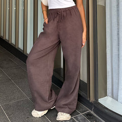 LIZAKOSHT  -  Women's Plain Textured Drawstring High Waist Straight Leg Pants, Casual Comfy Trousers for Spring & Fall, Ladies Bottoms for Daily Wear