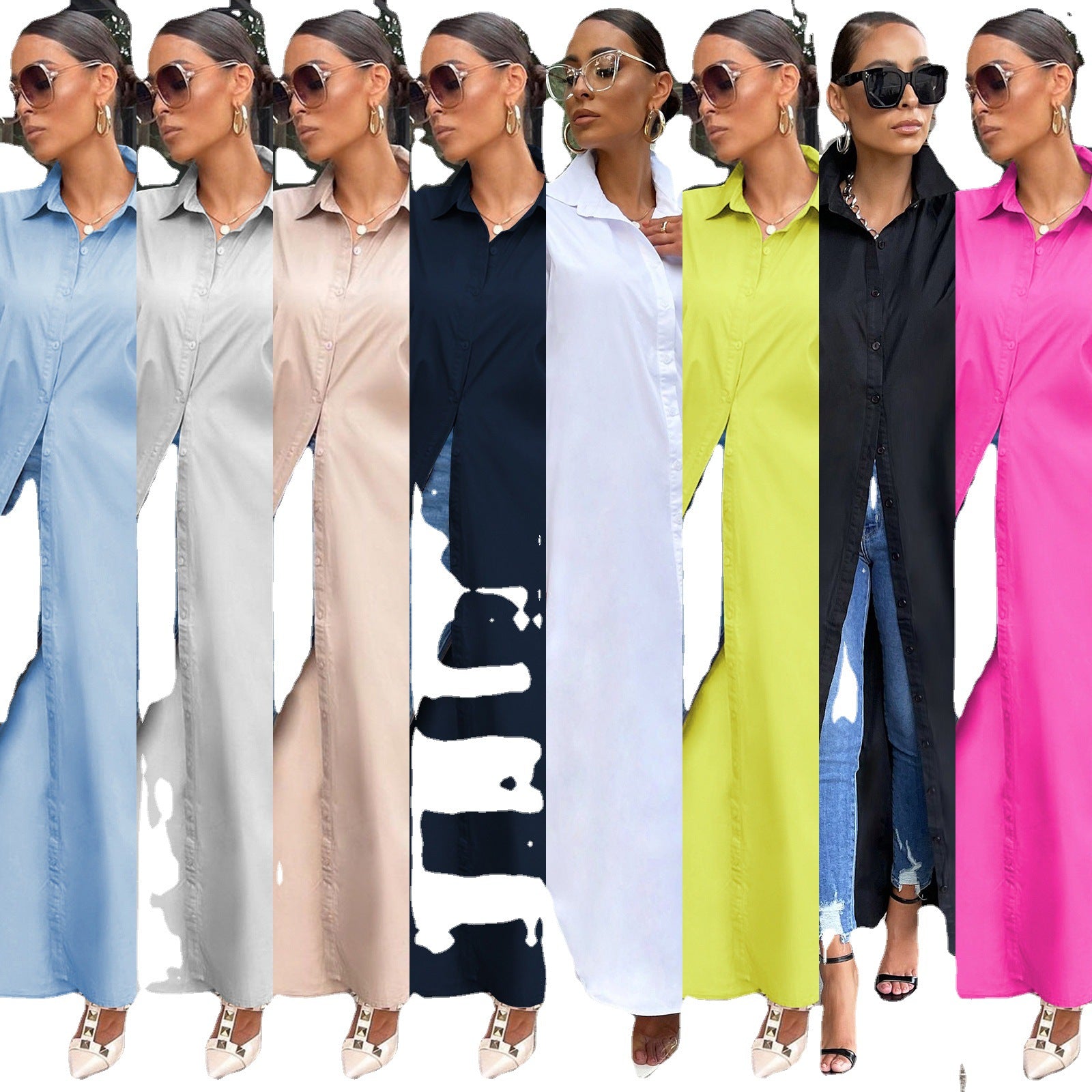 LIZAKOSHT  -  Women's Solid Collared Button Front Long Blouse, Casual Long Sleeve Button Up Shirt, Fashion Women's Spring & Fall Top For Daily Wear, Summer Outfits 2024