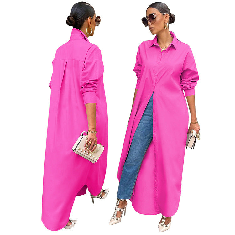 LIZAKOSHT  -  Women's Solid Collared Button Front Long Blouse, Casual Long Sleeve Button Up Shirt, Fashion Women's Spring & Fall Top For Daily Wear, Summer Outfits 2024