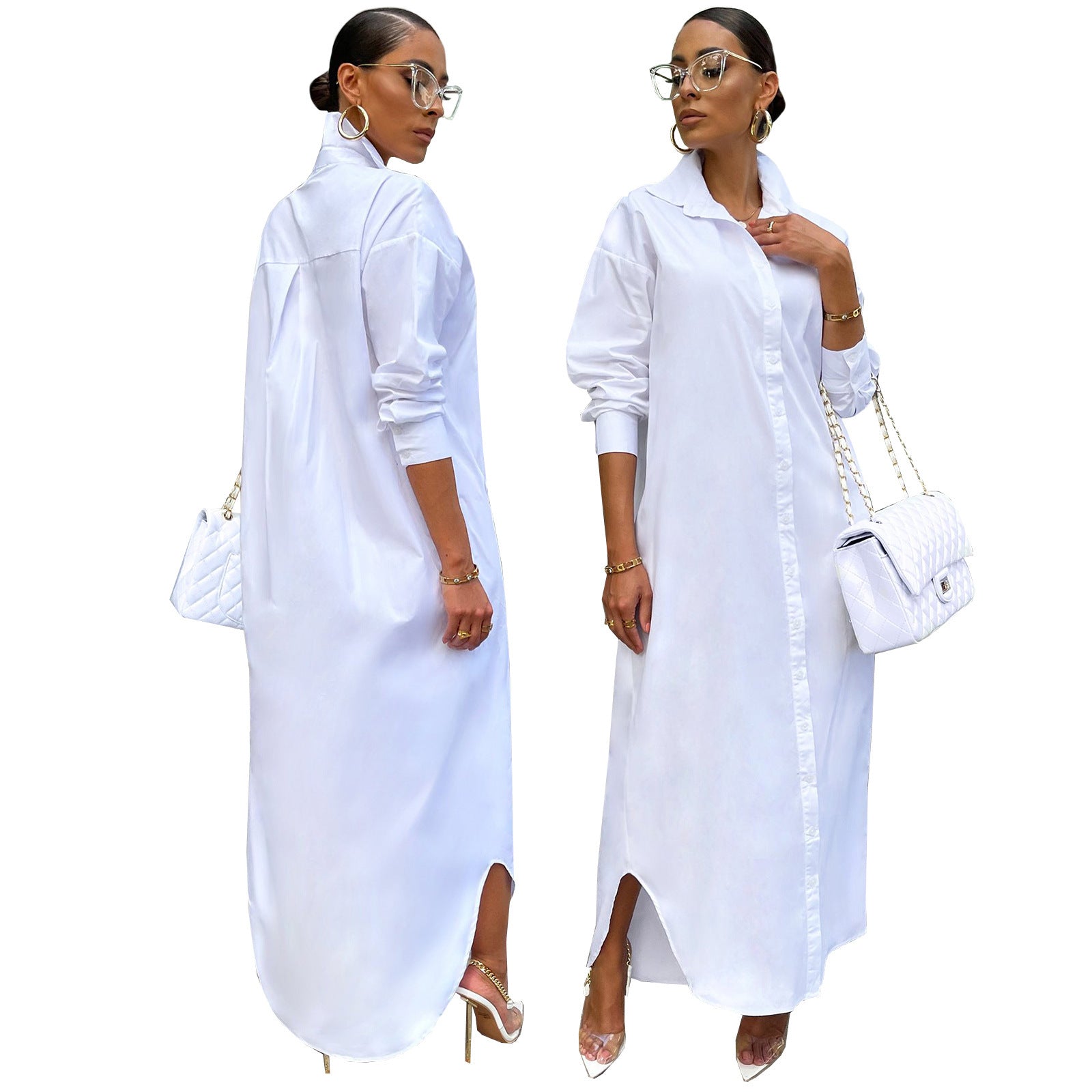 LIZAKOSHT  -  Women's Solid Collared Button Front Long Blouse, Casual Long Sleeve Button Up Shirt, Fashion Women's Spring & Fall Top For Daily Wear, Summer Outfits 2024