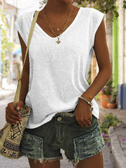 LIZAKOSHT  -  Women's Plain V Neck Short Sleeve Tee, Summer Clothes Women, Casual Solid Cap Sleeve T-Shirt for Summer, Women's Top for Daily Wear