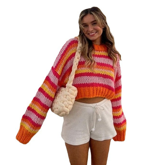 fall outfits 2024 Autumn and Winter New Striped Sweater Sweater round Neck Long Sleeve Loose Casual Pullover Sweater Top