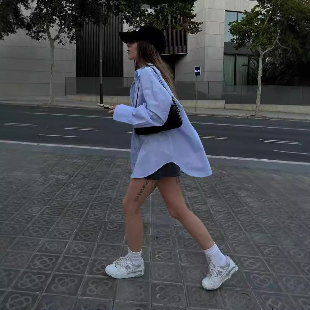 leapord halloween outfit INS Women's Autumn Long-Sleeved Shirt Solid Color Casual Loose Lapel Shirt Top