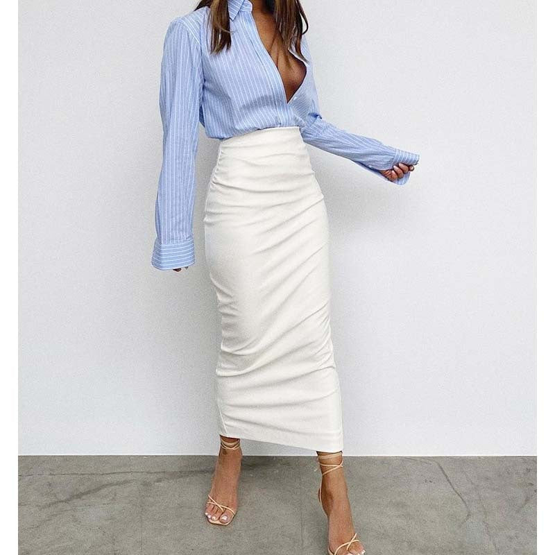 leapord halloween outfit Fashionable Black Leather Skirt Women's Spring High Waist Slimming Sexy Hip Skirt