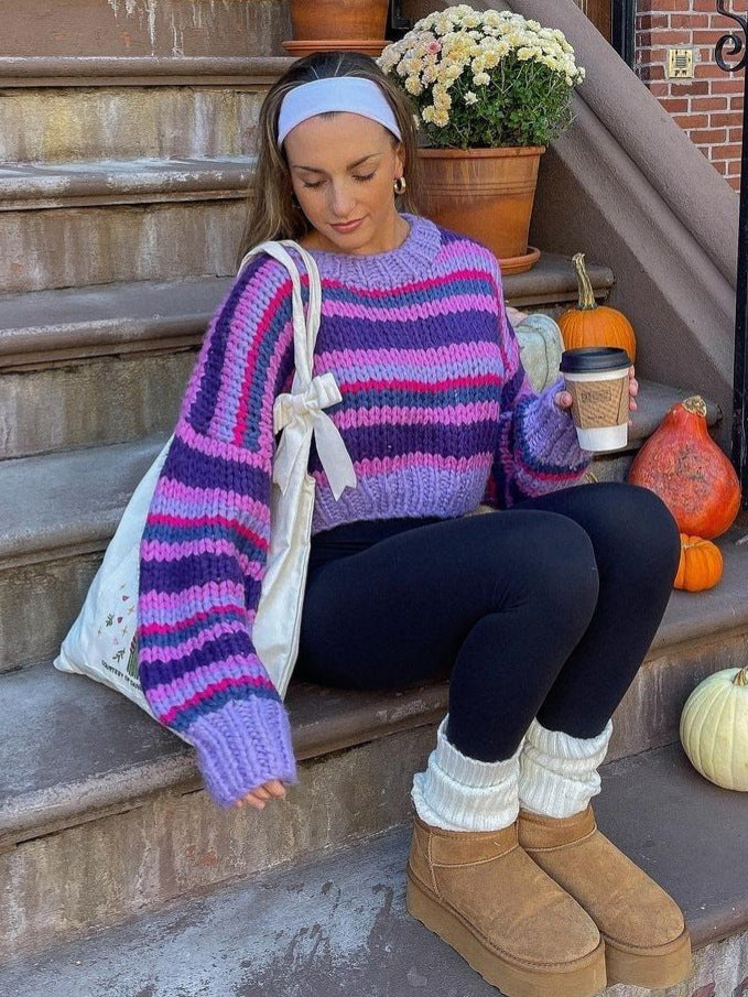 fall outfits 2024 Autumn and Winter New Striped Sweater Sweater round Neck Long Sleeve Loose Casual Pullover Sweater Top