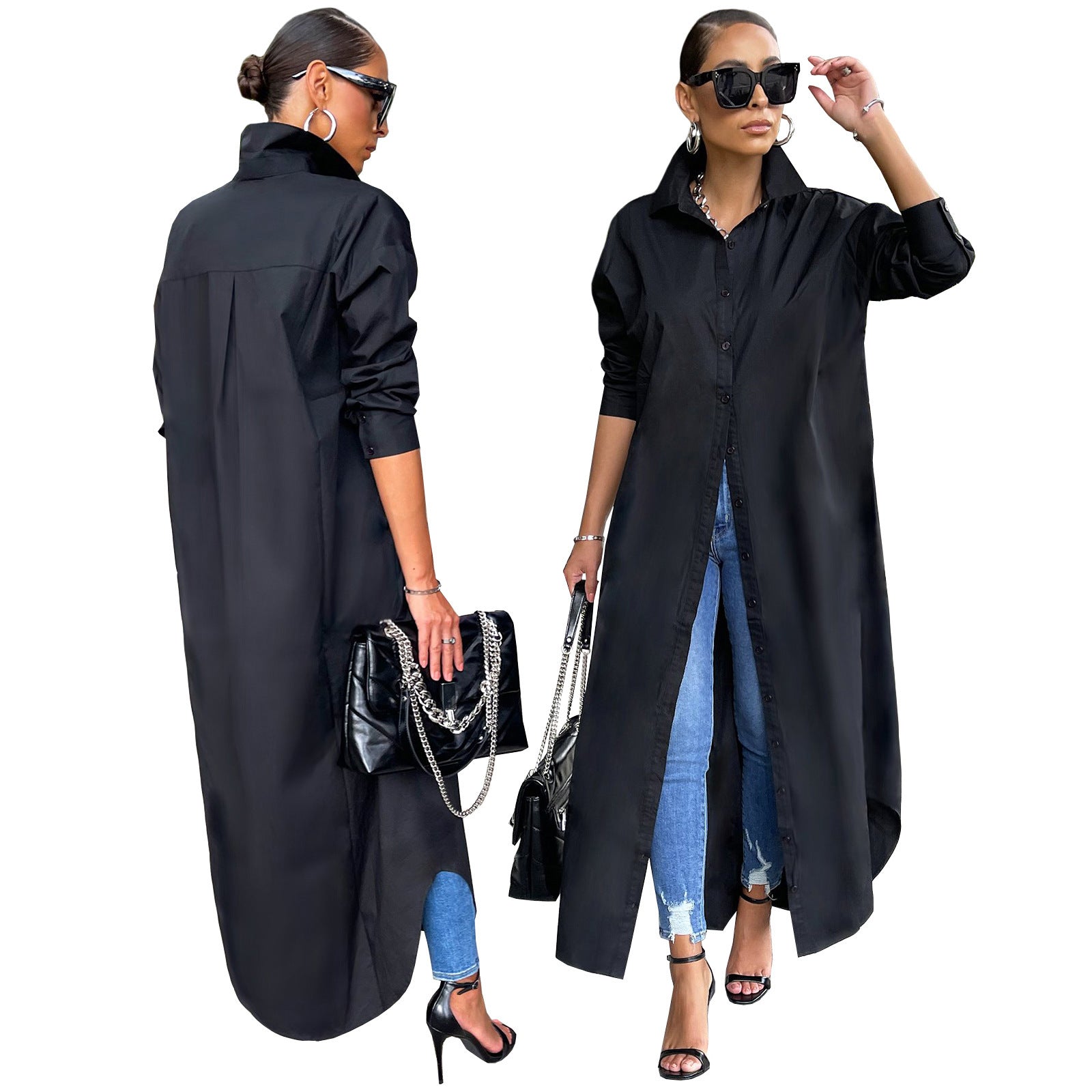 LIZAKOSHT  -  Women's Solid Collared Button Front Long Blouse, Casual Long Sleeve Button Up Shirt, Fashion Women's Spring & Fall Top For Daily Wear, Summer Outfits 2024