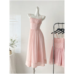 dress to impress PinYou Korean Swan Dream Large Swing Pleated Bow Holiday Fairy Sling Dress Female 2024 New