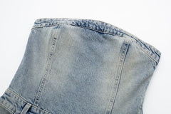 denim dress Summer New Style Wide Pleated Slim Fit Mini Tube Top Denim Dress