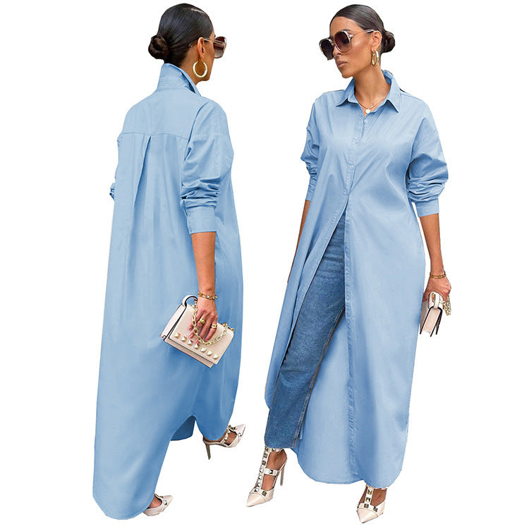LIZAKOSHT  -  Women's Solid Collared Button Front Long Blouse, Casual Long Sleeve Button Up Shirt, Fashion Women's Spring & Fall Top For Daily Wear, Summer Outfits 2024