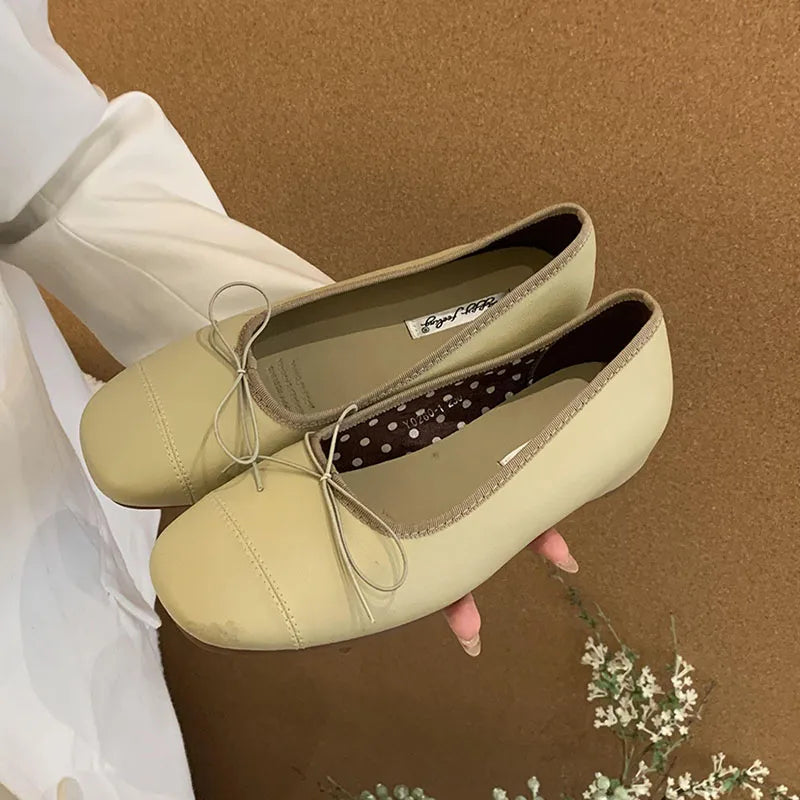 LIZAKOSHT  -  Classic Bow Flats Ballet Knot Slip On Casual Shoes Women Square Toe Shallow Ballet Flat Moccasin Ballerina Soft Brand Mary Janes