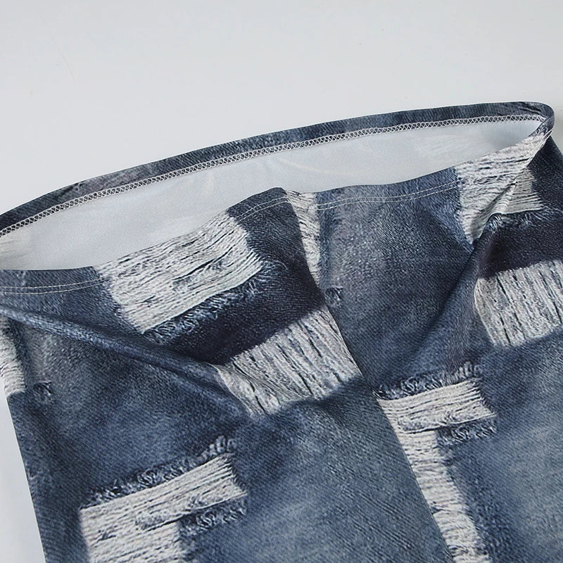 LIZAKOSHT  -  Fashion Imitation Denim Print Women Tube Top Y2K High Street Chic Fitted Sleeveless Crop Top Summer Sexy Tank Tops