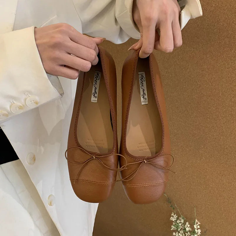 LIZAKOSHT  -  Classic Bow Flats Ballet Knot Slip On Casual Shoes Women Square Toe Shallow Ballet Flat Moccasin Ballerina Soft Brand Mary Janes