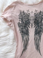 LIZAKOSHT  -  Ropa Mujer Pink Angel T-shirts Vintage Camisetas Print T Shirt Goth Academia American Grunge Subcultural High Street Tops