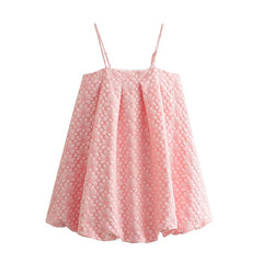 LIZAKOSHT  -  Sweet Women Pink Jacquard Spaghetti Strap Dress Sexy Sleeveless Ladies A-line Mini Summer Dresses Short Vestidos