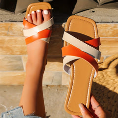 LIZAKOSHT  -  Big Size Slippers Women Summer Square Toe Slides Shoes Fashion Pantofle Low Multicolored Sandals Luxury Flat 2025 Hoof Heels Rub