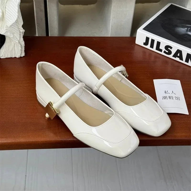 LIZAKOSHT  -  Patent Leather Mary Jane Shoes for Women New Fashion Mid Heel Dress Shoes Women Soft Sole Comfy Red Ballet Shoes Zapatos Mujer