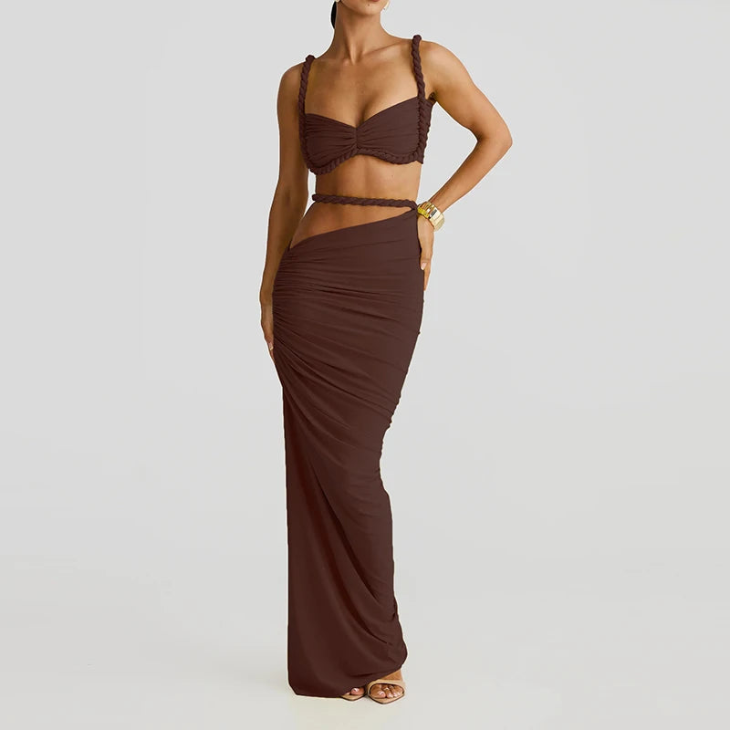 LIZAKOSHT  -  Backless tank top hip hugging skirt seaside vacation style set sexy bikini solid color spring and summer new style set