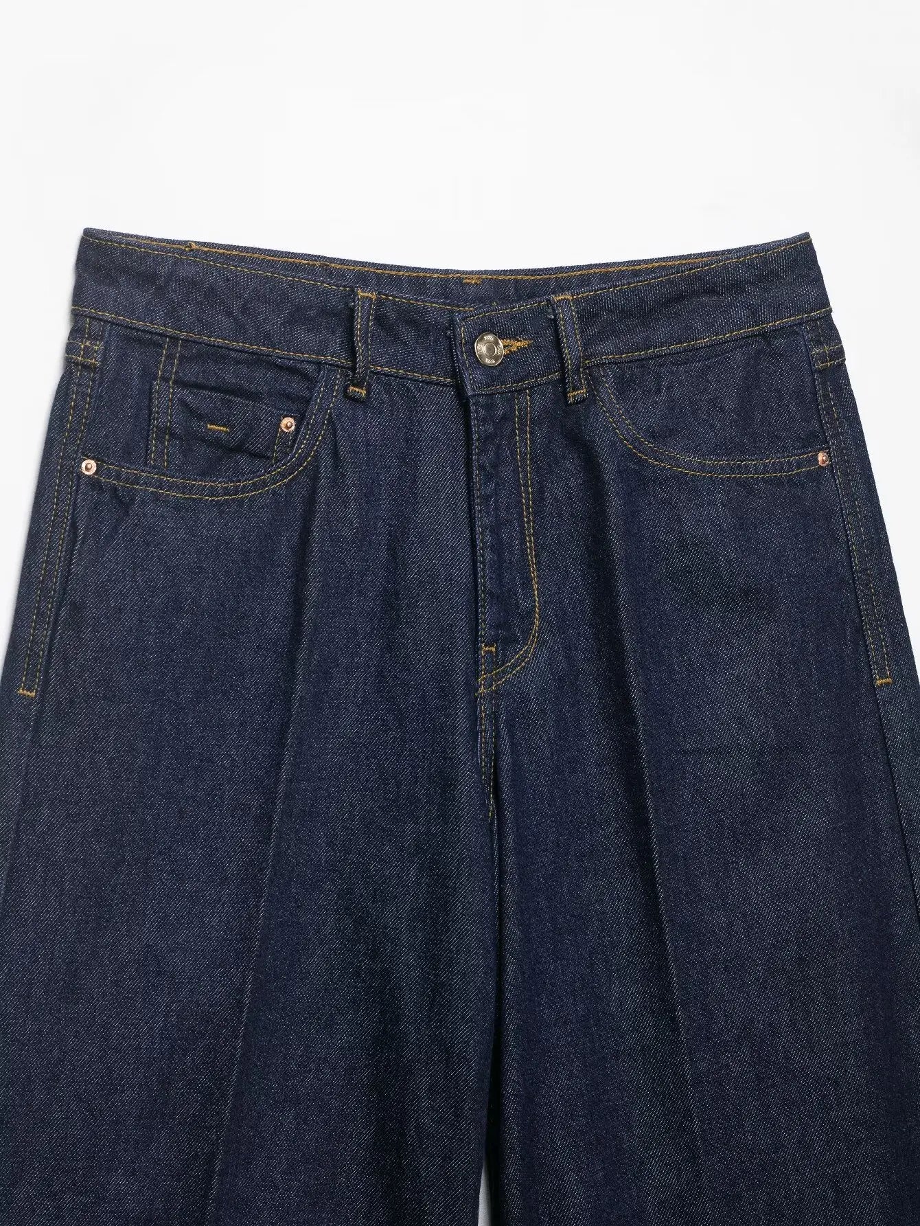 LIZAKOSHT  -  Fashion Baggy Deep Blue High Waist Ripped Hole Straight Knee Length Wide Leg Jeans Women Loose Denim Pants Short Trousers