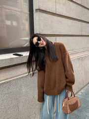 LIZAKOSHT  -  Vintage Brown Knit Sweater Women Autumn Winter Loose Casual Lazy Wind Pullovers Streetwear Harajuku Baggy Long Sleeve Jumpers