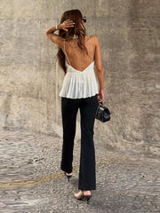 LIZAKOSHT  -  Women Lace Patchwork Top Choker Vest Spaghetti Strap V Neck Sheer Tops Flowy Sleeveless Tank Summer Suit Casual Wear Street Look