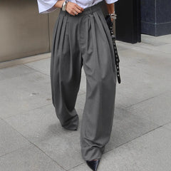 LIZAKOSHT  -  French Commuter Pleated Gray Suit Pants Women 2026 Autumn Street Wear Fashion Casual Loose Versatile Wide-leg Trousers