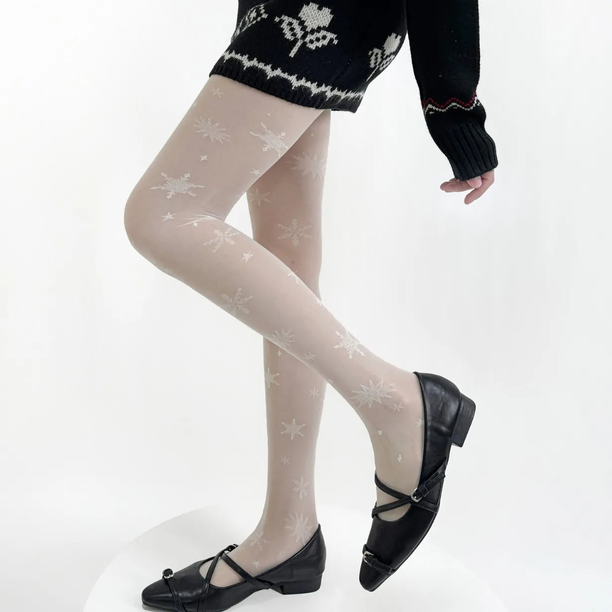 LIZAKOSHT  -  White Snowflake Jacquard Women's Pantyhose Personalized Winter Fashion Sexy Tights for a Festive Atmosphere