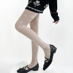 LIZAKOSHT  -  White Snowflake Jacquard Women's Pantyhose Personalized Winter Fashion Sexy Tights for a Festive Atmosphere