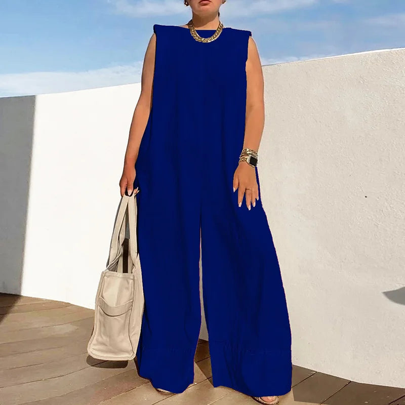 LIZAKOSHT  -  Fashion Sleeveless O Neck Wide Leg Playsuit Elegant Loose Rompers Para Mujer 2025 New Spring Summer Casual Solid Color Jumpsuits