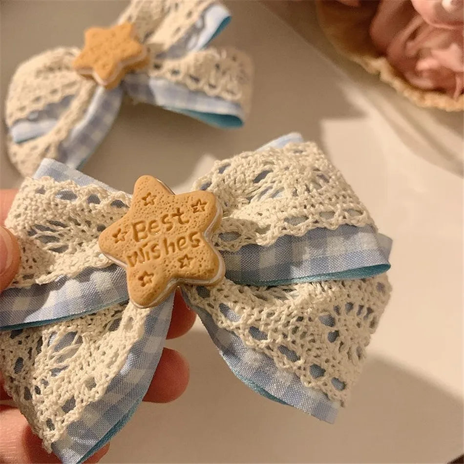 LIZAKOSHT  -  Cute Simulation Cookies Bow Side Clip Hairpin Japanese Lolita Women Hair Accessories D1426