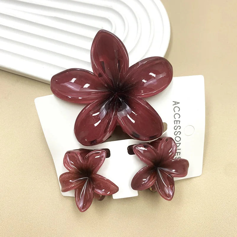 LIZAKOSHT  -  3pcs/set Flower Claw Clip Women Hawaiian Girl Hair Accessories Flower Ponytail Clip Clamp Barrettes Hairpin Summer Beach Jewelry