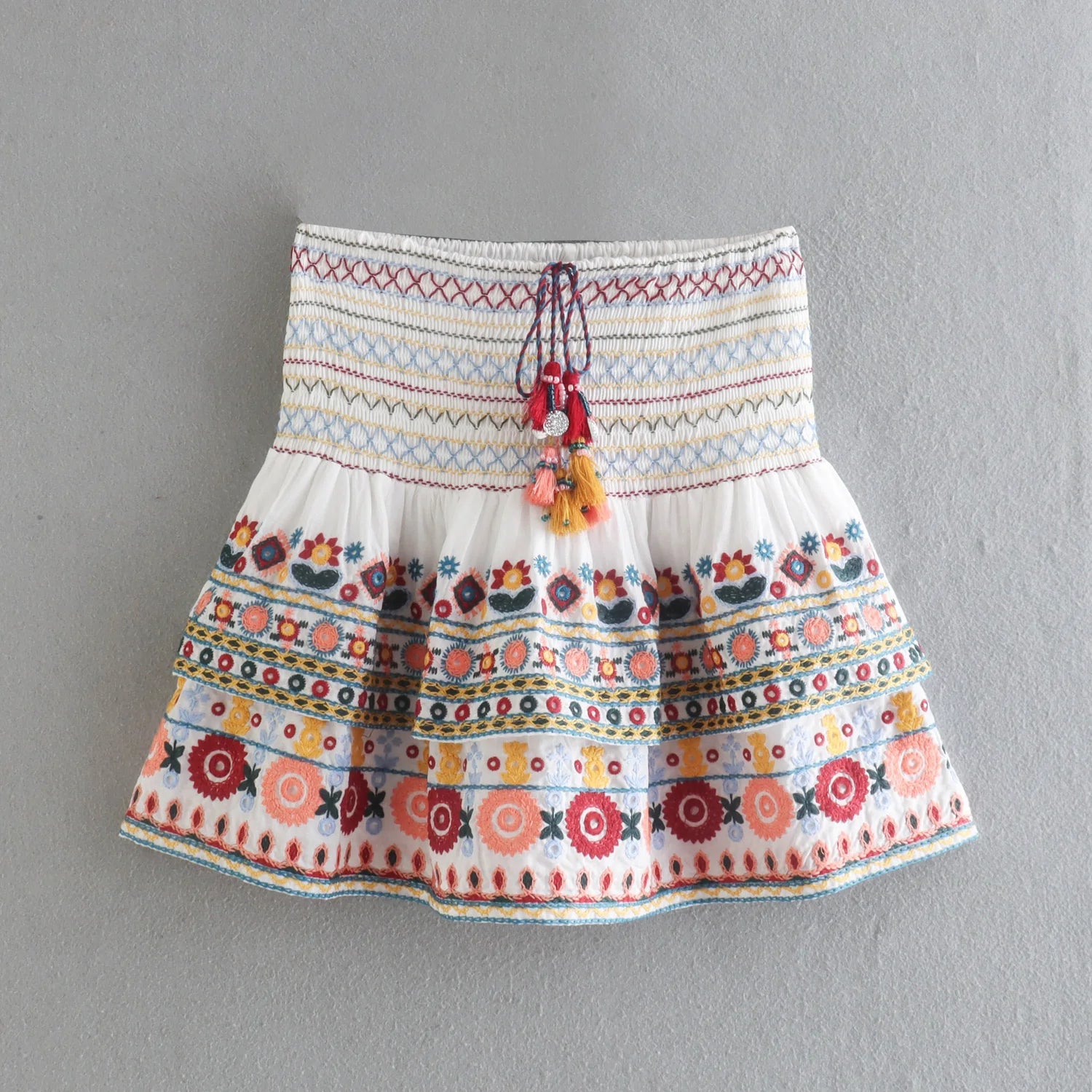 LIZAKOSHT  -  European and American Style Summer New Ethnic Style Contrasting Embroidered Top Shirt Contrasting Embroidered Half Skirt Set