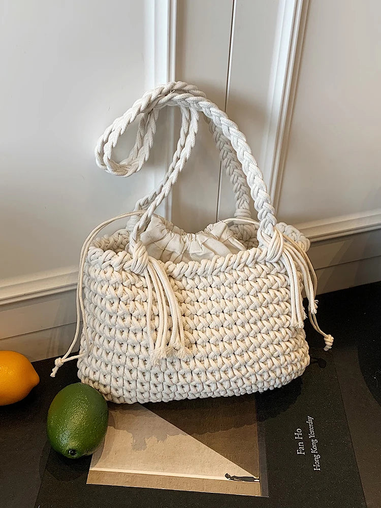 LIZAKOSHT  -  Casual Knitted Large Capaci oulder Bag for Women Summer Versatile St Weaving Beach Coast Bag Modern Neutral Sle Poly