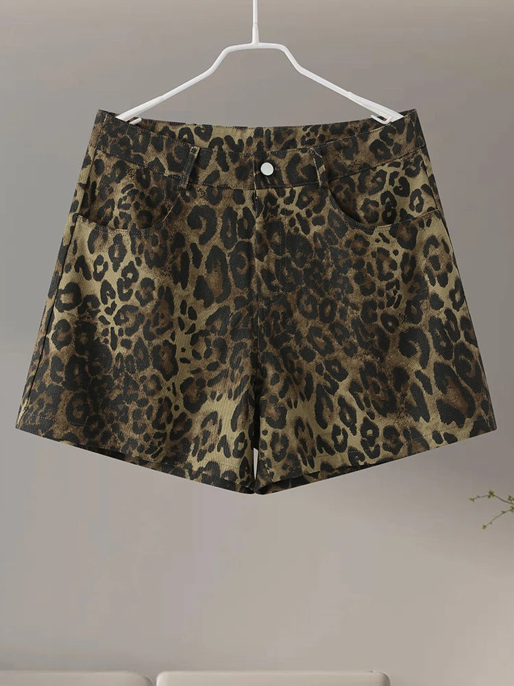 LIZAKOSHT  -  Street Leopard Print Women Short Pants Fashion Button Pocket Zippers Min Female Shorts 2024 Spring Summer Y2K Lady Outwear