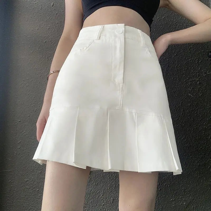 LIZAKOSHT  -  Pleated Skirt High Waist Slim Versatile Slim College Style Age-Reducing Girl Youthful Artistic Fresh Solid Color Skirt For Women