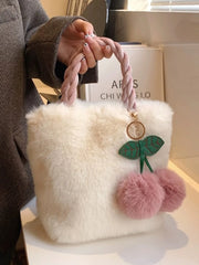 LIZAKOSHT  -  Fashionable Cute Cherry Girl Plush Handbag Women's 2024 Korean Edition New Plush One Shoulder Crossbody Bag