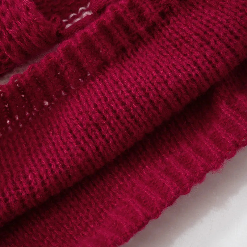 LIZAKOSHT  -  Knitted Sexy Off Shoulder Striped Women Sweater Red Long Sleeve Lace Up Sweater Female Autumn New Casual Streetwear