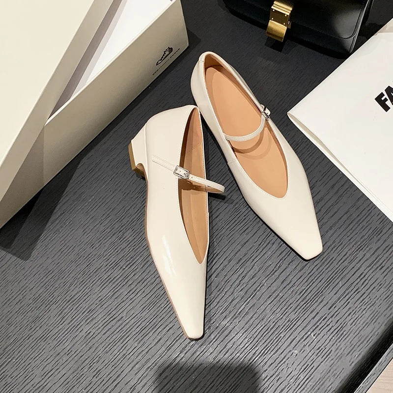 LIZAKOSHT  -  Fashion Women's Shoes New High Quality Genuine Leather Shoes Simple Square Head Low Heel Women's Heel Shoes