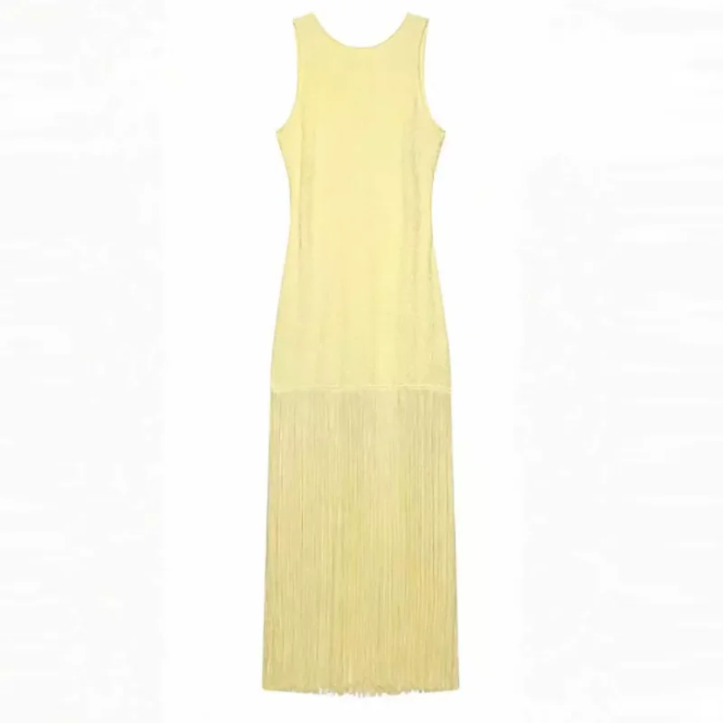 LIZAKOSHT  -  Elegant Sleeveless Hight Waist Slim Party Dress Casual O-neck Solid Wrap Hip Dresses Fringed Splicing Fashion Women's Long Dress