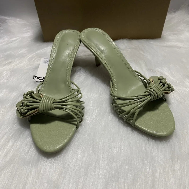 LIZAKOSHT  -  Green Leaf Narrow Band Women Gladiator Sandals Brand Design Summer Open Toe High Heels Mules Hollow Out Daily Ladies Party Shoes