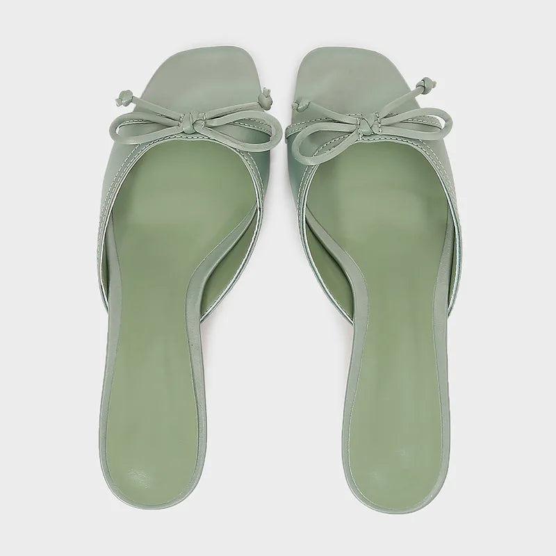 LIZAKOSHT  -  Kitten Heels Summer Women Mules Shoes Vacation Open Toe Classic Butterfly-knot Hot Sale Luxury Designer Ladies Modern Sandals