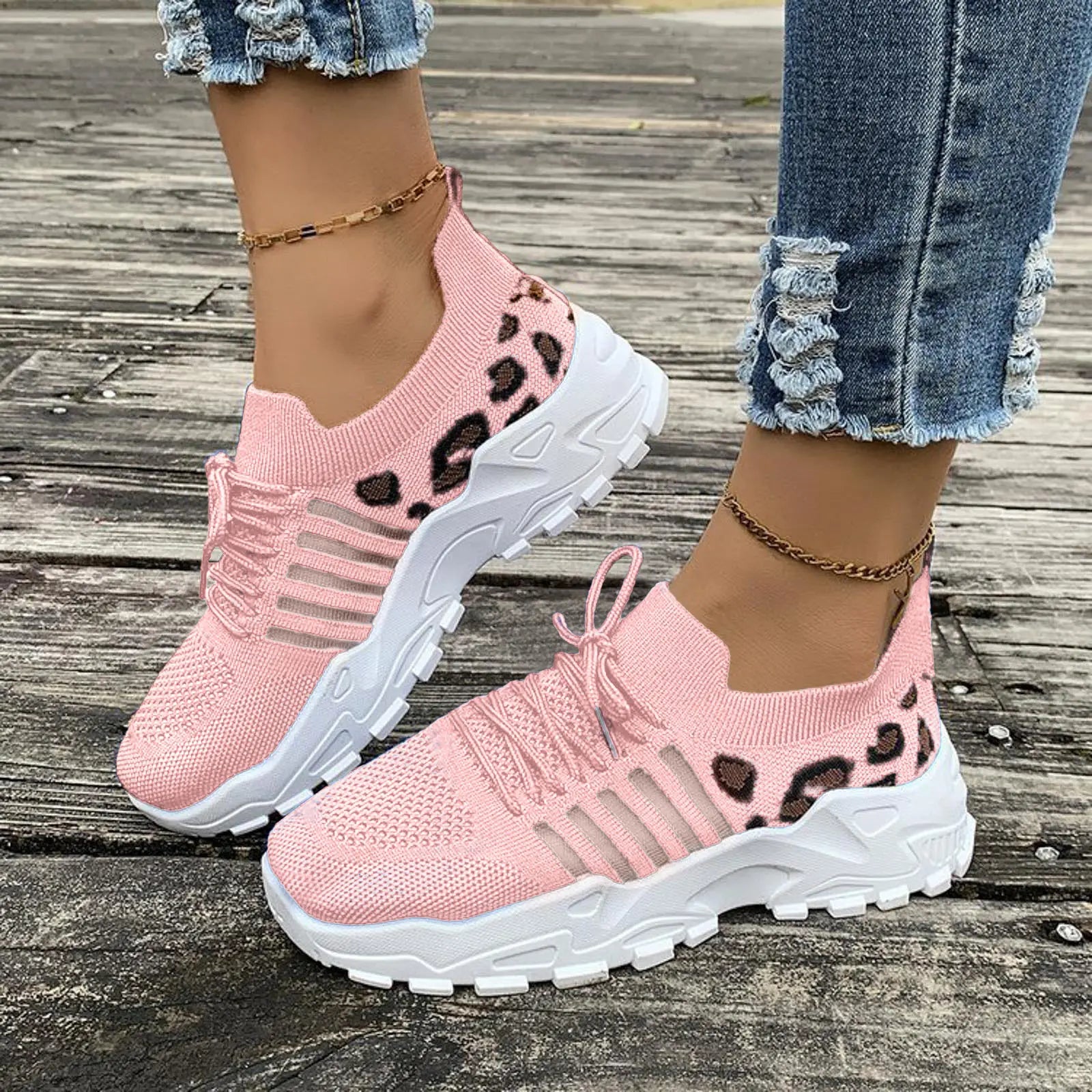 LIZAKOSHT  -  Women Casual Shoes Breathable Walking Mesh Flat Shoes Platform Sneakers Women Vulcanized Shoes Leopard Female Footwear Summer