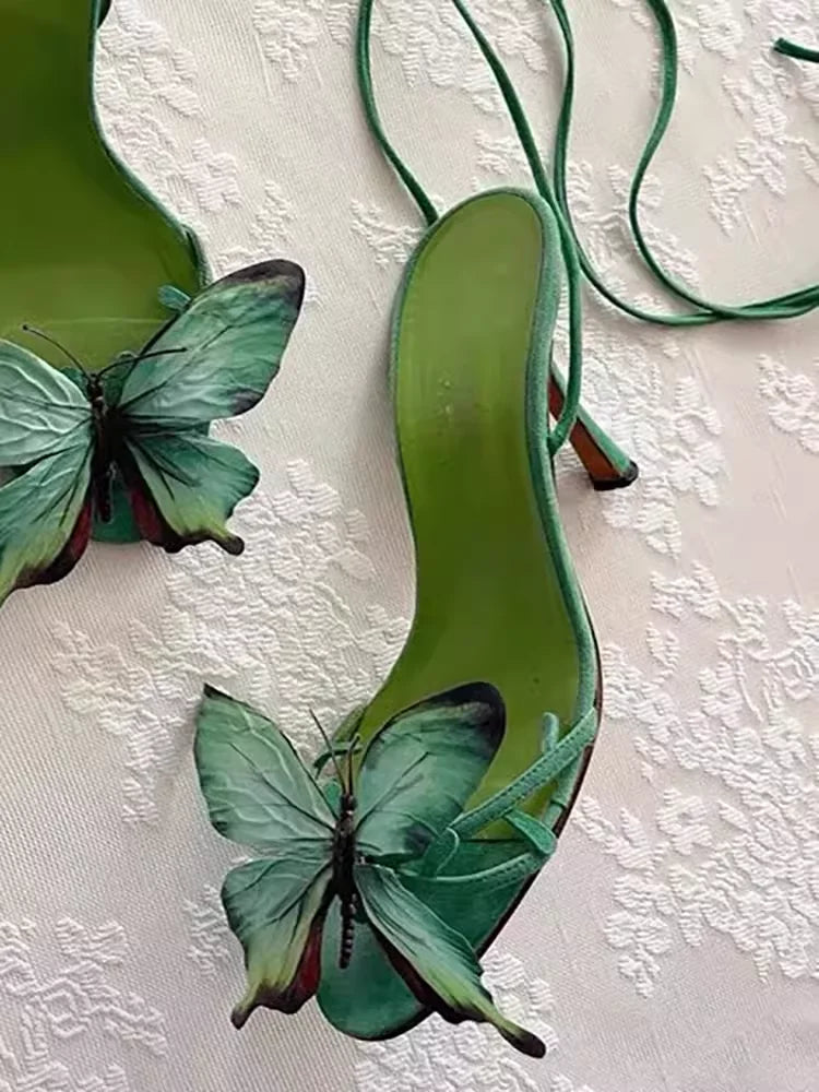 LIZAKOSHT  -  Niche 3D Butterfly Flower Sandals for Women New Summer French Fine Heel Sexy Open toed High Heels