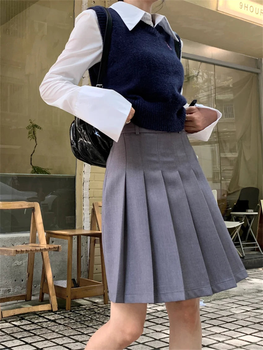 LIZAKOSHT  -  Preppy Style Women A-Line Skirts Slim High Waist Streetwear Autumn Loose Office Lady Daily Mujer All Match