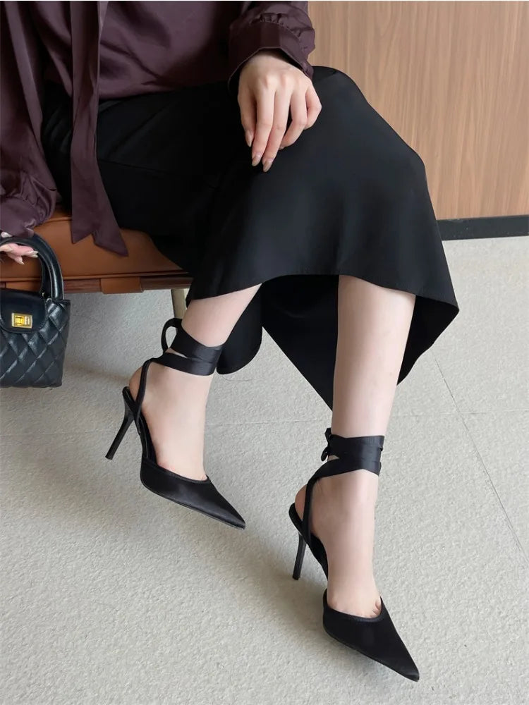 LIZAKOSHT  -  Spring Design Sexy Ankle Strap Pumps Woman Sandals Pointed Toe Stiletto Heels Mesh Ladies Shoes Zapatillas De Mujer