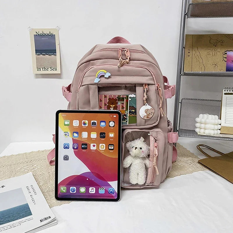 LIZAKOSHT  -  Women Backpacks Waterproof Multi-Pocket Git Nylon School Backpack Student Female Girls Kawaii Laptop Book Pack Mochilas Package