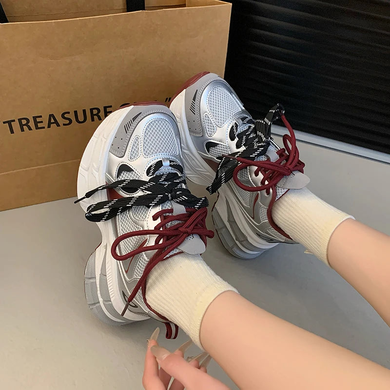 LIZAKOSHT  -  Fashion Thick Platform Shoes Women Sneakers Cross Lace-Up Casual Shoes Flats Tenis Feminino Comfortable Women Sneakers
